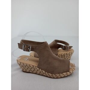 Justice Espadrille Wedge Sandals Kids Size 3 Brown Peep Toe Buckle Strap